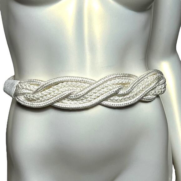 Nautical White Braided Rope Belt with Silver Hook Clasp - Casual Summer Style - Picture 1 of 9